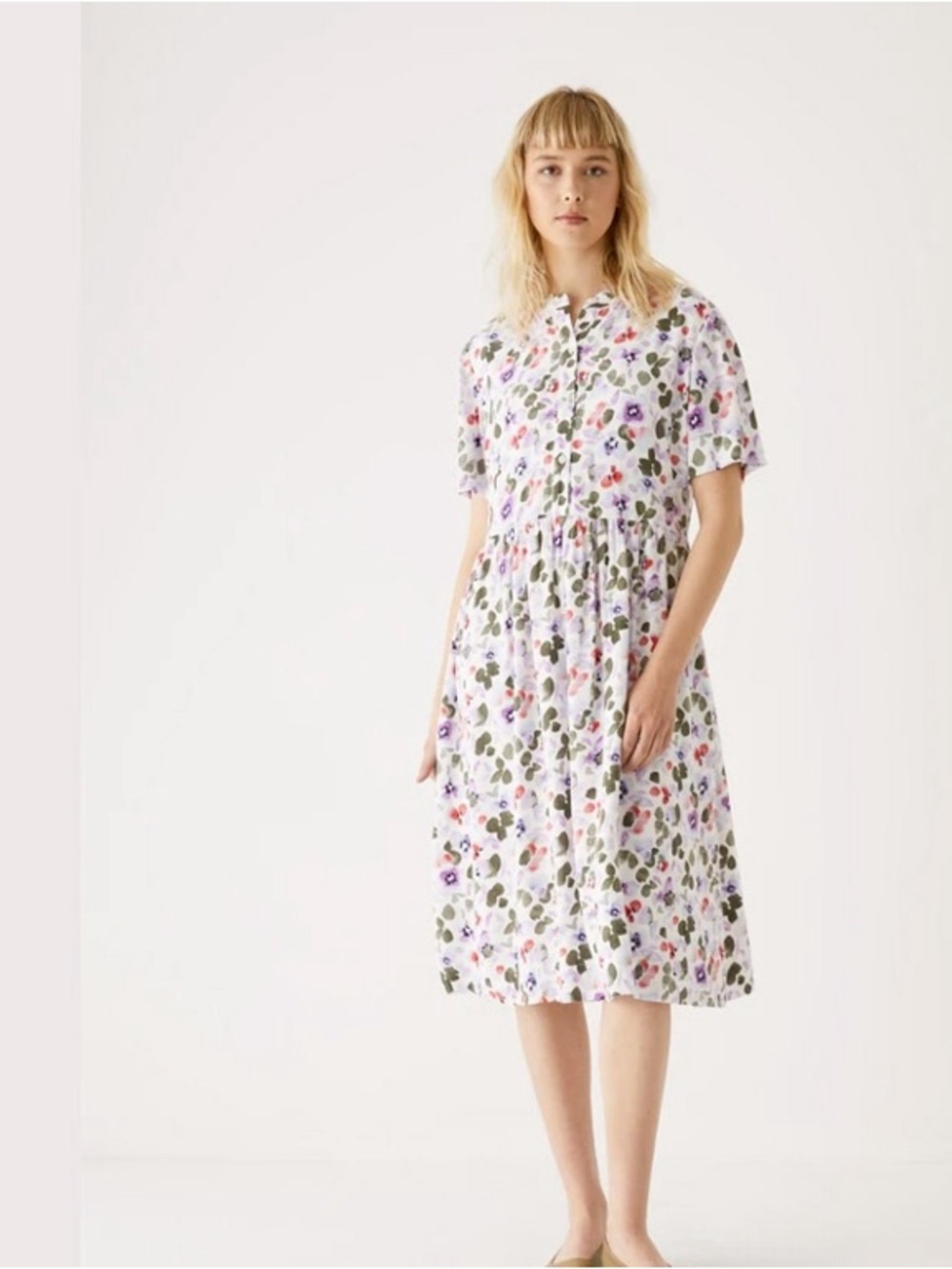Frank and Oak - The Printed Babydoll Dress in White